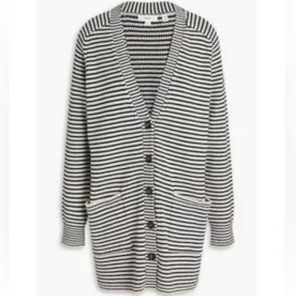 A.L.C. Caspian Striped Cardigan Patch Pockets Oversized Italian Yarn Size Small - Picture 5 of 14